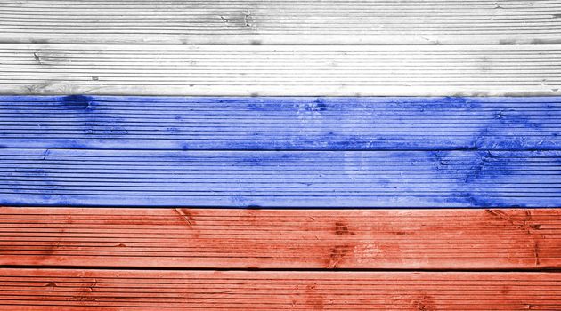 Natural wood planks texture background with the colors of the flag of Russia