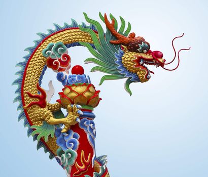 Colorful of chinese dragon statue