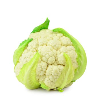 Single Cauliflower Head Over The White Background