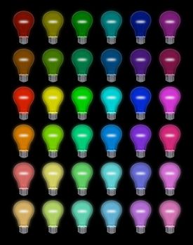Set of colored lightbulbs isolated on black background