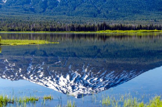 Reflection of Mount Bachelor in Sparks Lake near Bend in Central Oregon