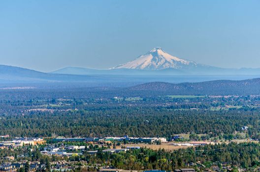 View of Mt. Hood and the city of Bend in Central Oregon