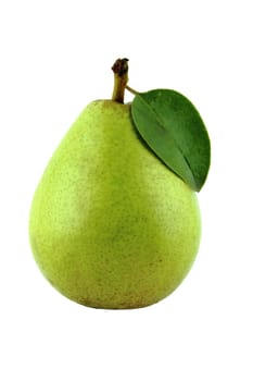 Fresh Green Pears with leaf on white with a clipping path