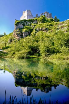Slunj fortress ruins river reflection, Croatia
