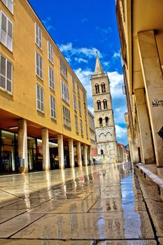 Calle larga - famous street in Zadar after rain, Dalmatia, Croatia