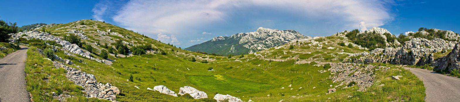 Velebit mountain wilderness panoramic view, Crnopac peak, Croatia