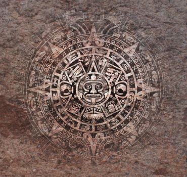 Background in American Indian Style with Mayan calendar on old stone