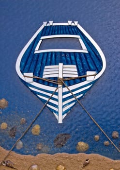 Wooden boat and beach symbol. vertical composition