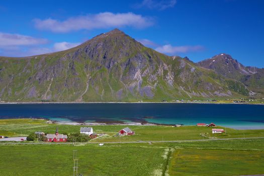 Scenic view of picturesque village on Lofoten islands in Norway
