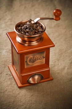coffee mill on sacking