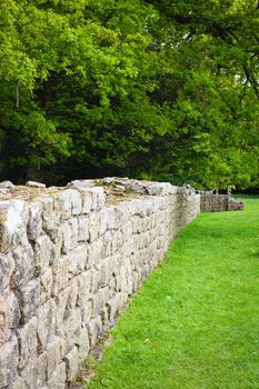 Preserved section of Hadrian's Wall in Northumberland, UK