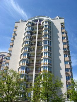 multistorey modern house on the blue sky background