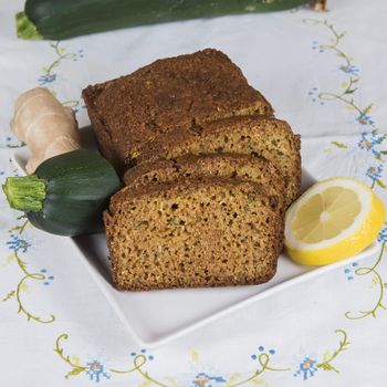 Vegetarian cake made of zucchini, ginger and lemon peel