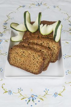 Vegetarian cake made of zucchini, ginger and lemon peel