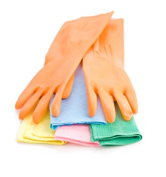 pair of gloves on rags