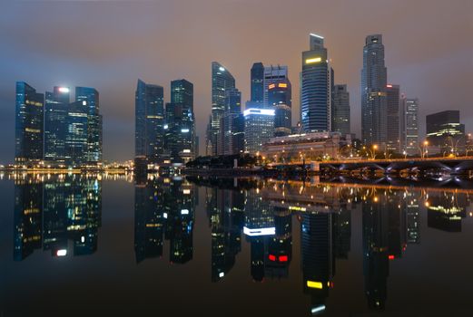 Modern city skyline of business district downtown in night