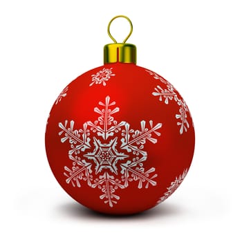 Red Christmas ball. 3d image. Isolated white background.