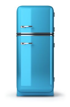 Blue a retro the fridge. 3d image. Isolated white background.