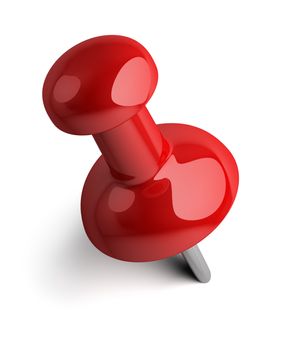 Red pushpin. 3d image. Isolated white background.