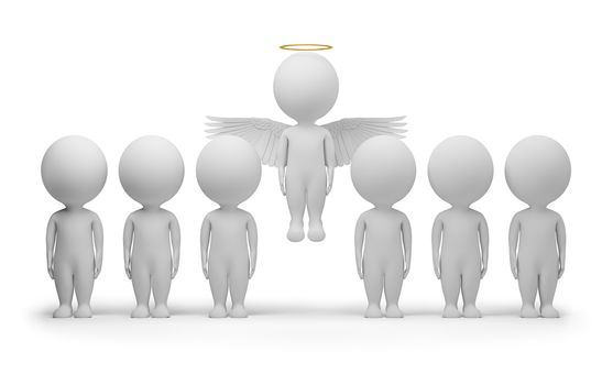 3d small people - flied up angel. 3d image. Isolated white background.