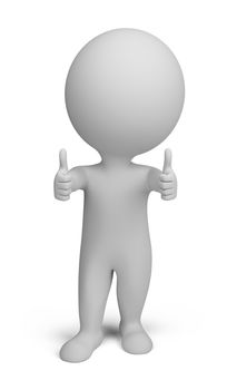 3d small person - double thumbs up. 3d image. Isolated white background.