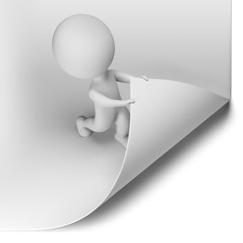 3d small person - scroll the large page. 3d image. Isolated white background.