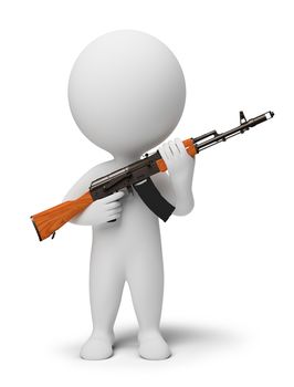 3d small people - soldier with the weapon. 3d image. Isolated white background.