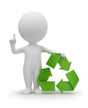 3d small people with a recycling symbol. 3d image. Isolated white background.