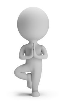 3d small person - yoga pose. 3d image. Isolated white background.