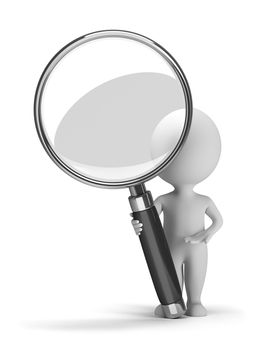 3d small people with a magnifying glass. 3d image. Isolated white background.