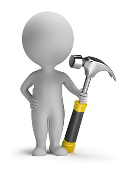 3d small person with hammer. 3d image. Isolated white background.