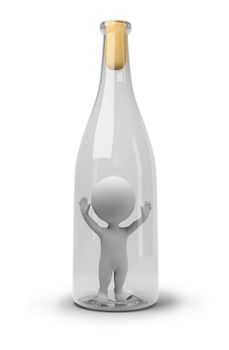 3d small people in a bottle. 3d image. Isolated white background.