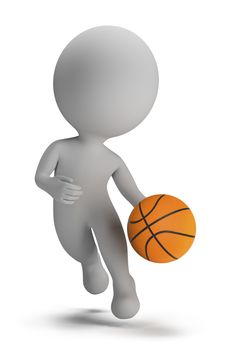 3d small person - basketball player with ball. 3d image. Isolated white background.