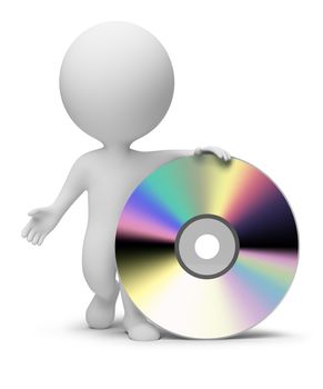 3d small people with a CD. 3d image. Isolated white background.