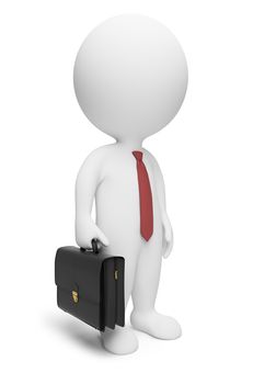 3d small people - businessman with a portfolio and a tie. 3d image. Isolated white background.