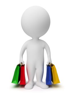 3d small people carry shopping bags. 3d image. Isolated white background.