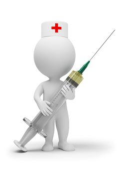 3d small people - doctor with a syringe. 3d image. Isolated white background.