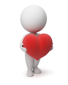 3d small people with a heart. 3d image. Isolated white background.