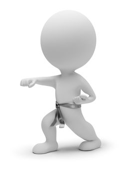 3d small people - karate. 3d image. Isolated white background.