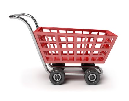 3d red shop cart. 3d image. Isolated white background.