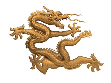 coiled bronze dragon. 3d image. Isolated white background.
