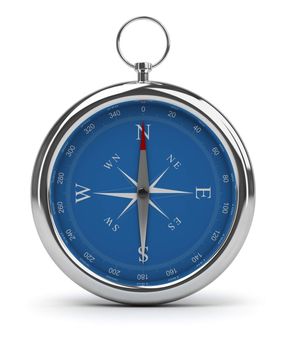 Compass pointing to North. 3d image. Isolated white background.