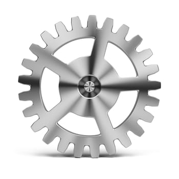 polished stainless steel gear. 3d image. Isolated white background.