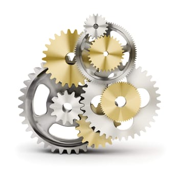 Metal polished gears. 3d image. Isolated white background.