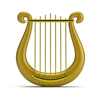 golden harp. 3d image. Isolated white background.