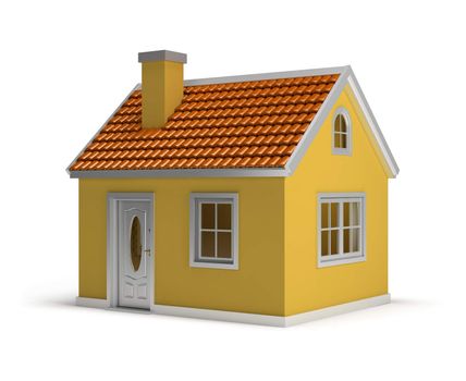 yellow house. 3d image. Isolated white background.
