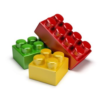 colorful plastic toy blocks. 3d image. Isolated white background.