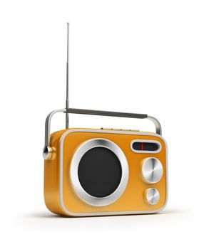 Retro of radio of yellow colour. 3d image. Isolated white background.