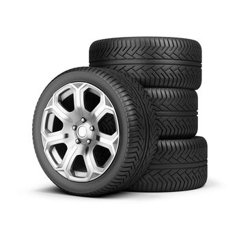 Stack of wheels. 3d image. Isolated white background.