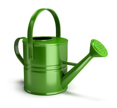 shiny green watering can. 3d image. Isolated white background.